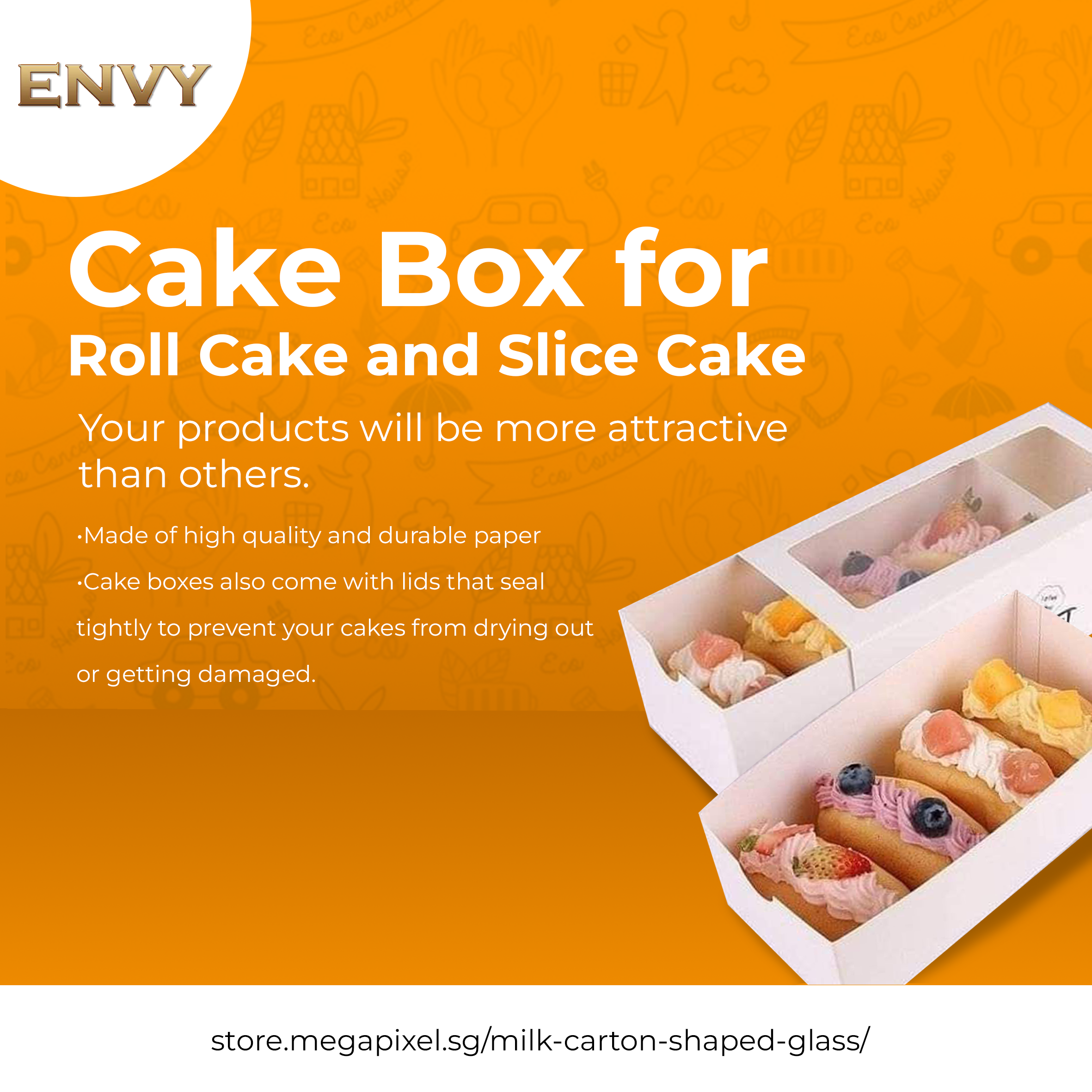 Cake Box for Roll Cake and Slice Cake